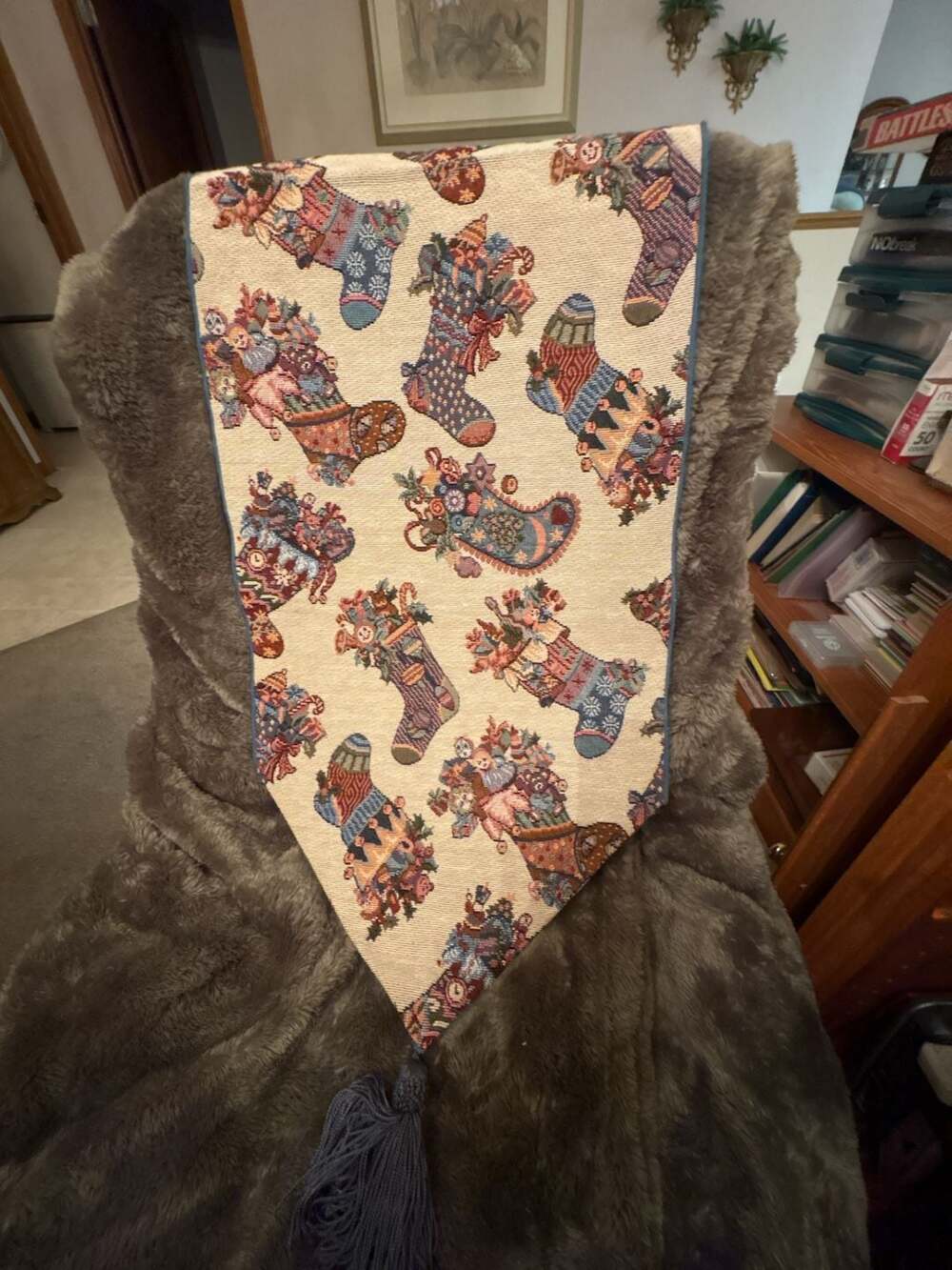 Tapestry Christmas Stockings Pattern Table Runner With Tassel
